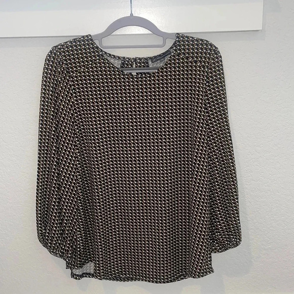 Adrianna Papell Long Sleeved Black & Brown Print Blouse Top Size M - Picture 1 of 9